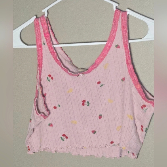 Messy Bun Just Chillin Cherry & Lemon Crop Top Pajama Set, Large - Picture 3 of 5